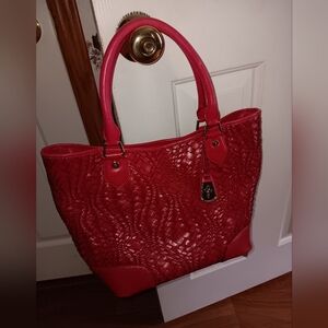Cole Haan Raspberry Woven Satchel Leather Bag